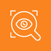 magnifying glass icon on orange background representing search or inspection